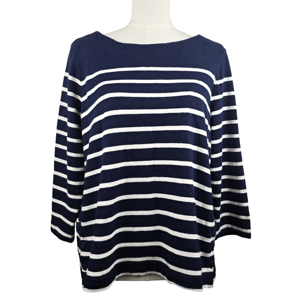 Tommy Bahama Striped Sweater Womens Large Navy White Cotton Nautical